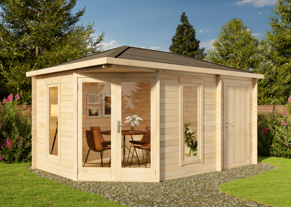 20 % Discount! 5-Eck Gartenhaus Liwa Compact mit Anbau 15m² Unkategorisiert online kaufen
