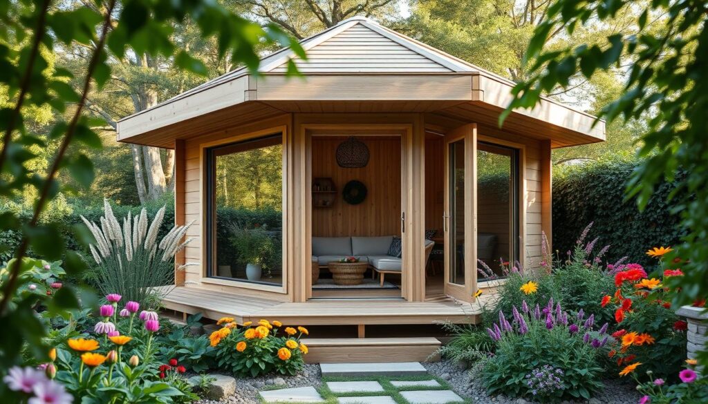 5-Eck Gartenhaus aus Fjordholz 5-Eck Gartenhaus aus Fjordholz