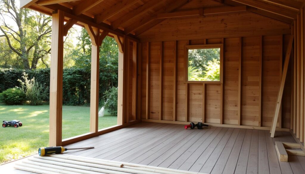 Holzgartenhaus mit Fußboden Aufbau Holzgartenhaus mit Fußboden Aufbau