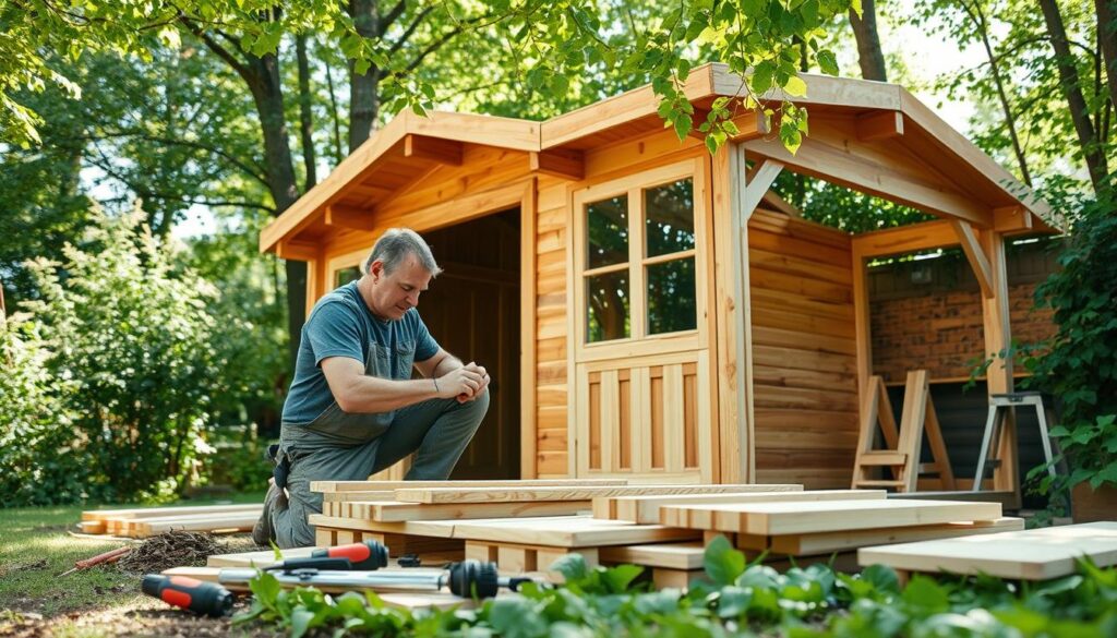 Montage Holzgartenhäuser mit Vorbau