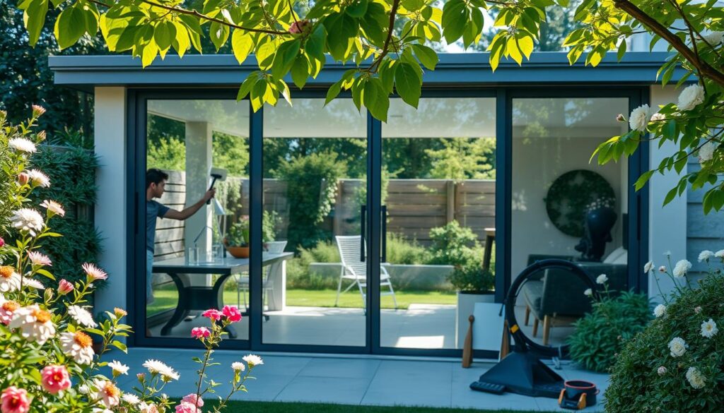 Wartung von Gartenhäusern mit Glasfronten