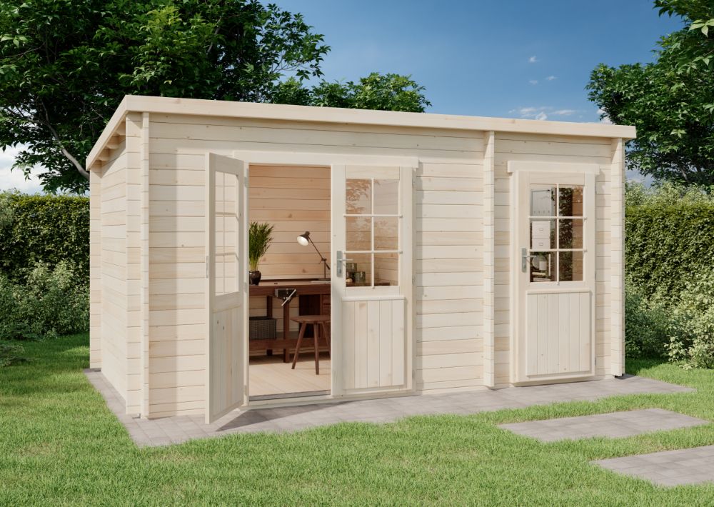 21 % Discount! Pultdach Gartenhaus Maria mit Anbau 15m²