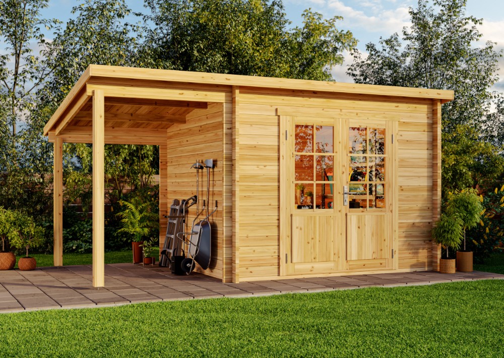 22 % Discount! Pultdach Gartenhaus Maria mit Schleppdach 15m²