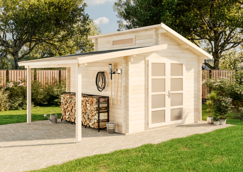 25 % Discount! Gartenhaus Aktiva mit Schleppdach 20m²