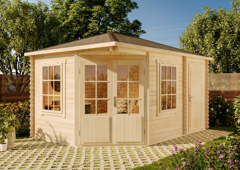 36 % Discount! 5-Eck Gartenhaus Modell Rhein ISO 12m²