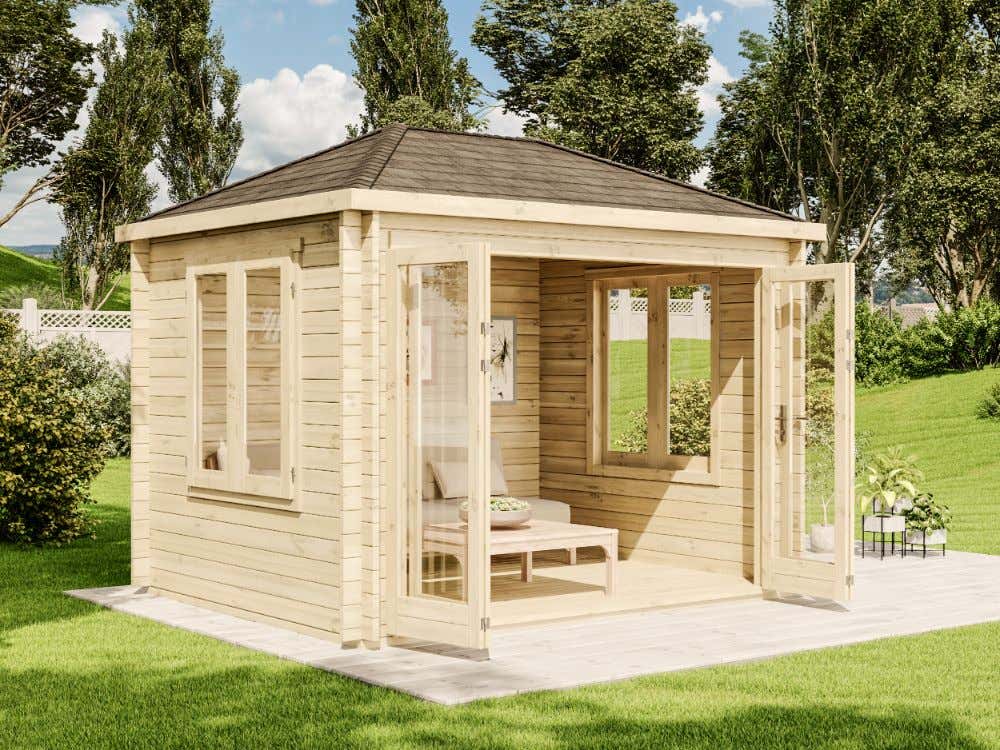 22 % Discount! Gartenhaus Summertime 40 mit großer Falttür 9m²