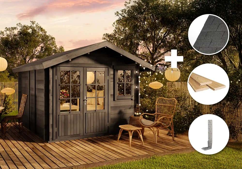 35 % Discount! ECO Set - Gartenhaus Palermo - grau 9m²