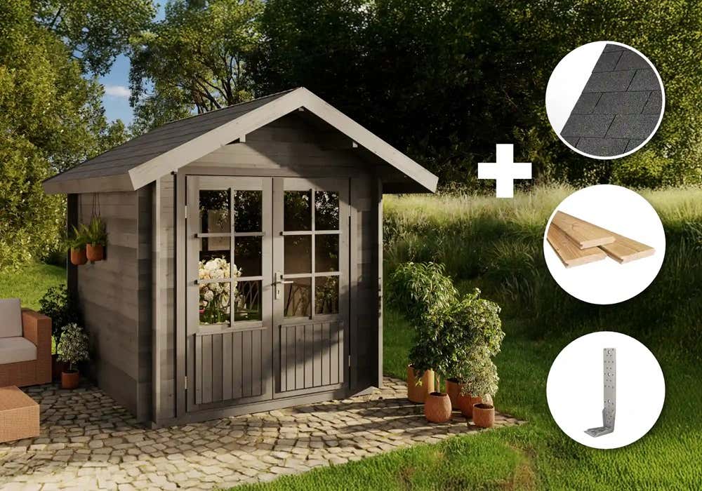 35 % Discount! ECO Set - Gartenhaus  Palma - grau 9m²