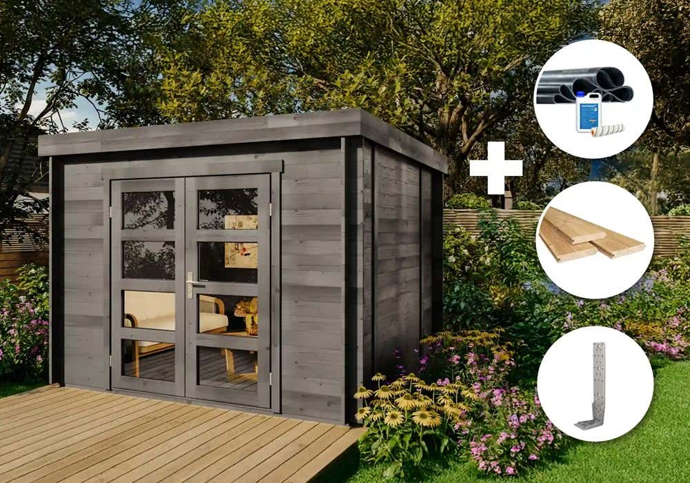 35 % Discount! ECO Set - Gartenhaus Paloma Sol - grau 9m²