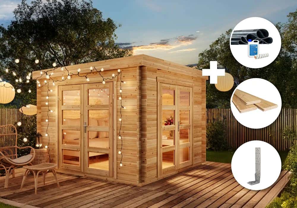 35 % Discount! ECO Set - Gartenhaus Paloma Beach 9m²