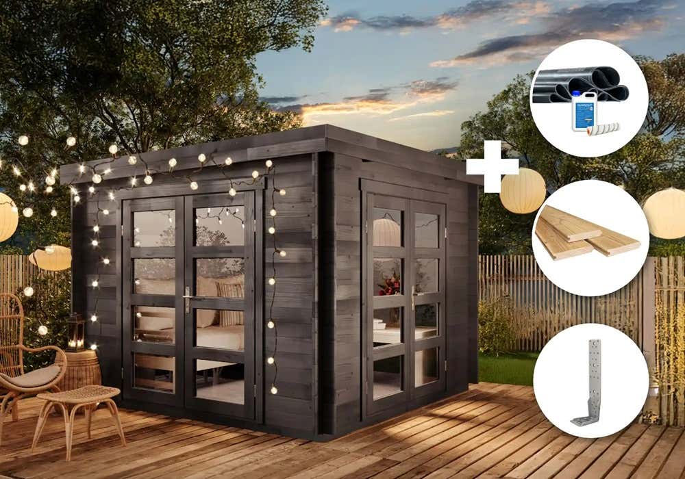 35 % Discount! ECO Set - Gartenhaus Paloma Beach - grau 9m²