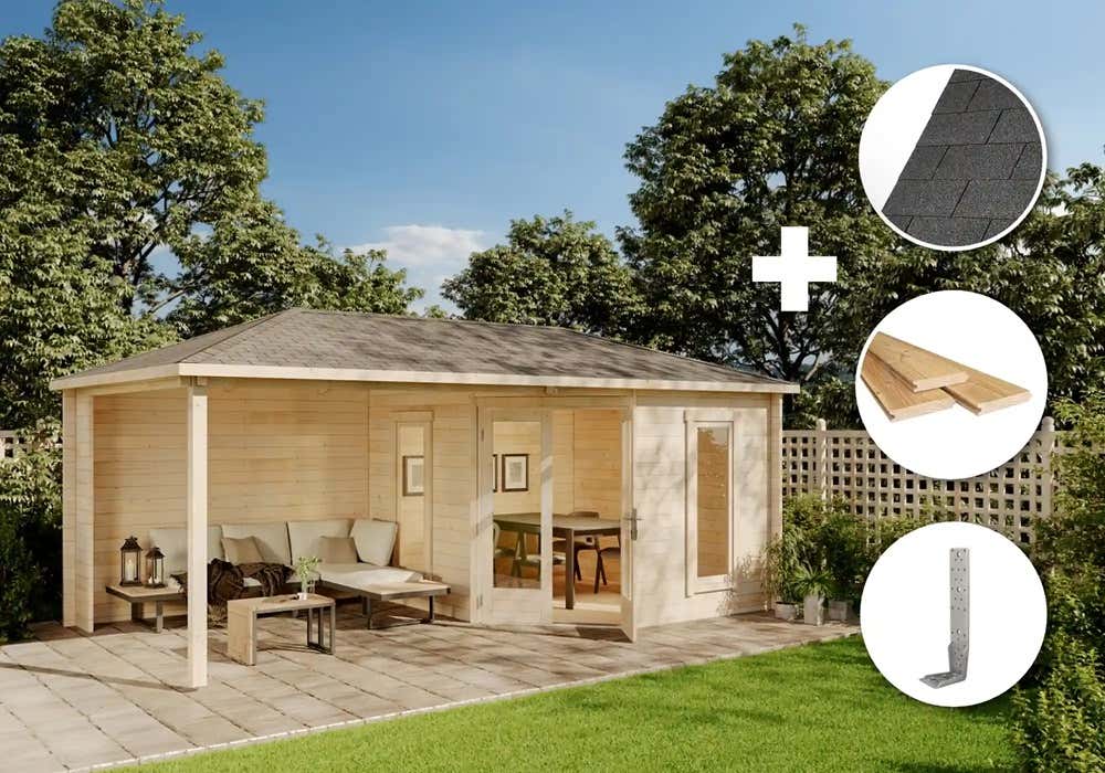 35 % Discount! ECO Set - Gartenhaus 5-Eck Liwa 18m²