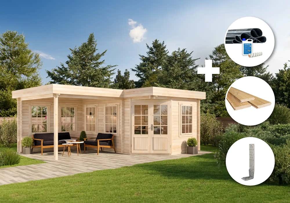 35 % Discount! ECO Set - Gartenhaus 5-Eck Pepe - imprägniert 30m²