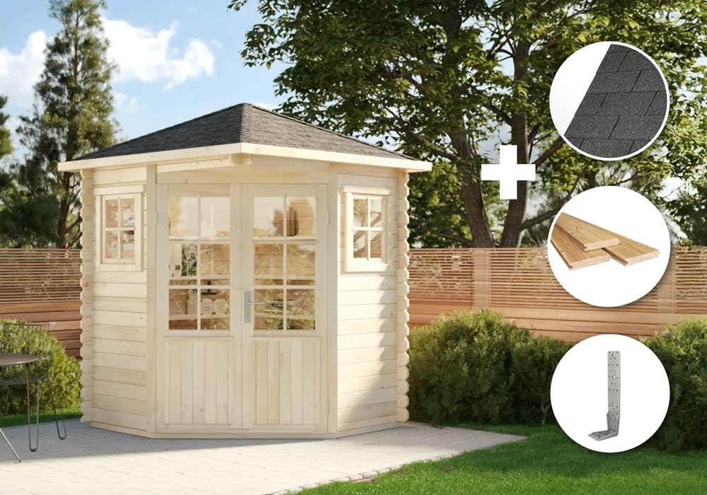 29 % Discount! ECO Set - Gartenhaus 5-Eck Modell Sunny - A 4m²