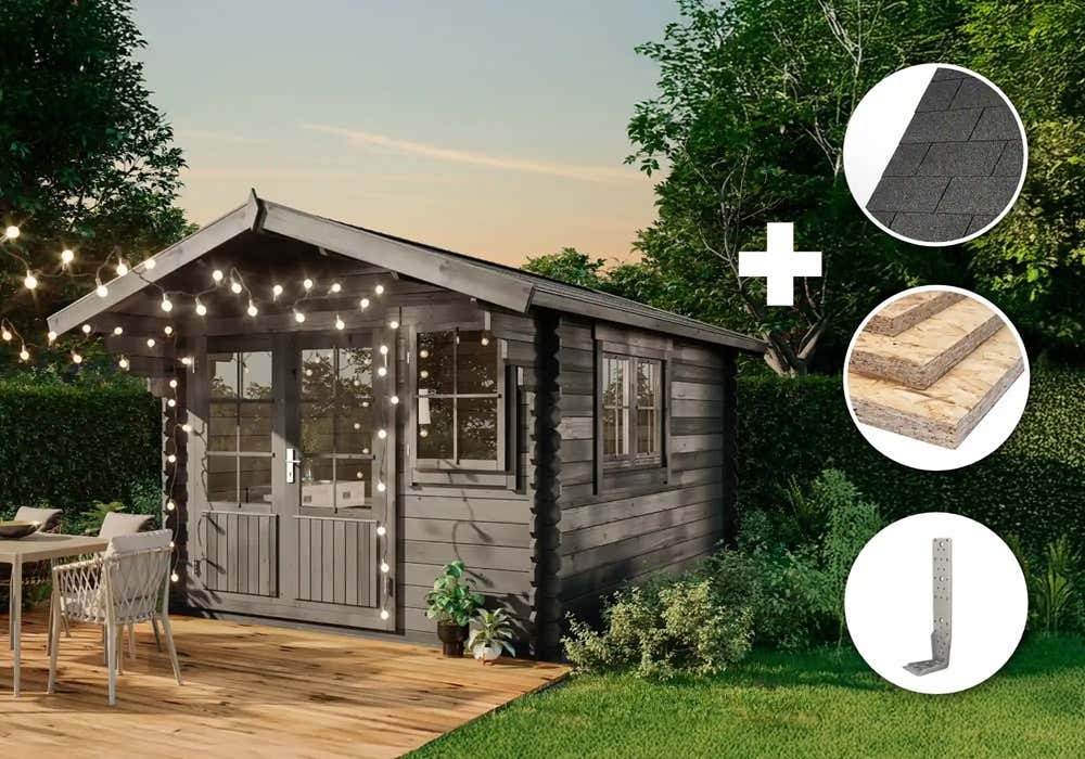 10 % Discount! ECO Set - Gartenhaus Gabriel - 34 300 x 400 cm - grau 12m²