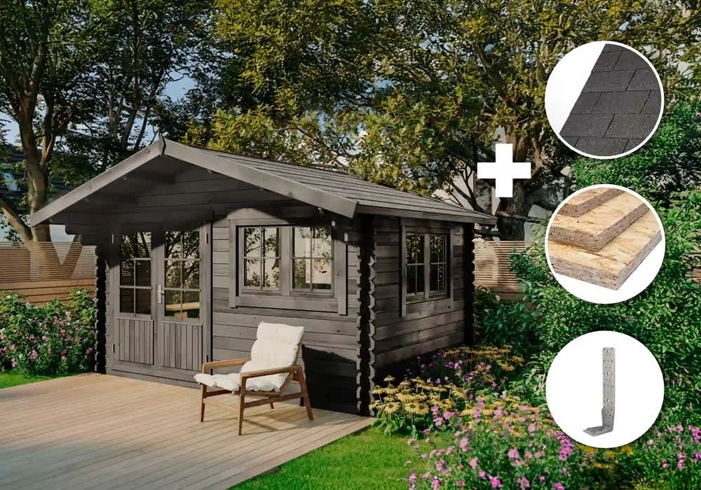 10 % Discount! ECO Set - Gartenhaus Gabriel - 34 400 x 300 cm - grau 12m²