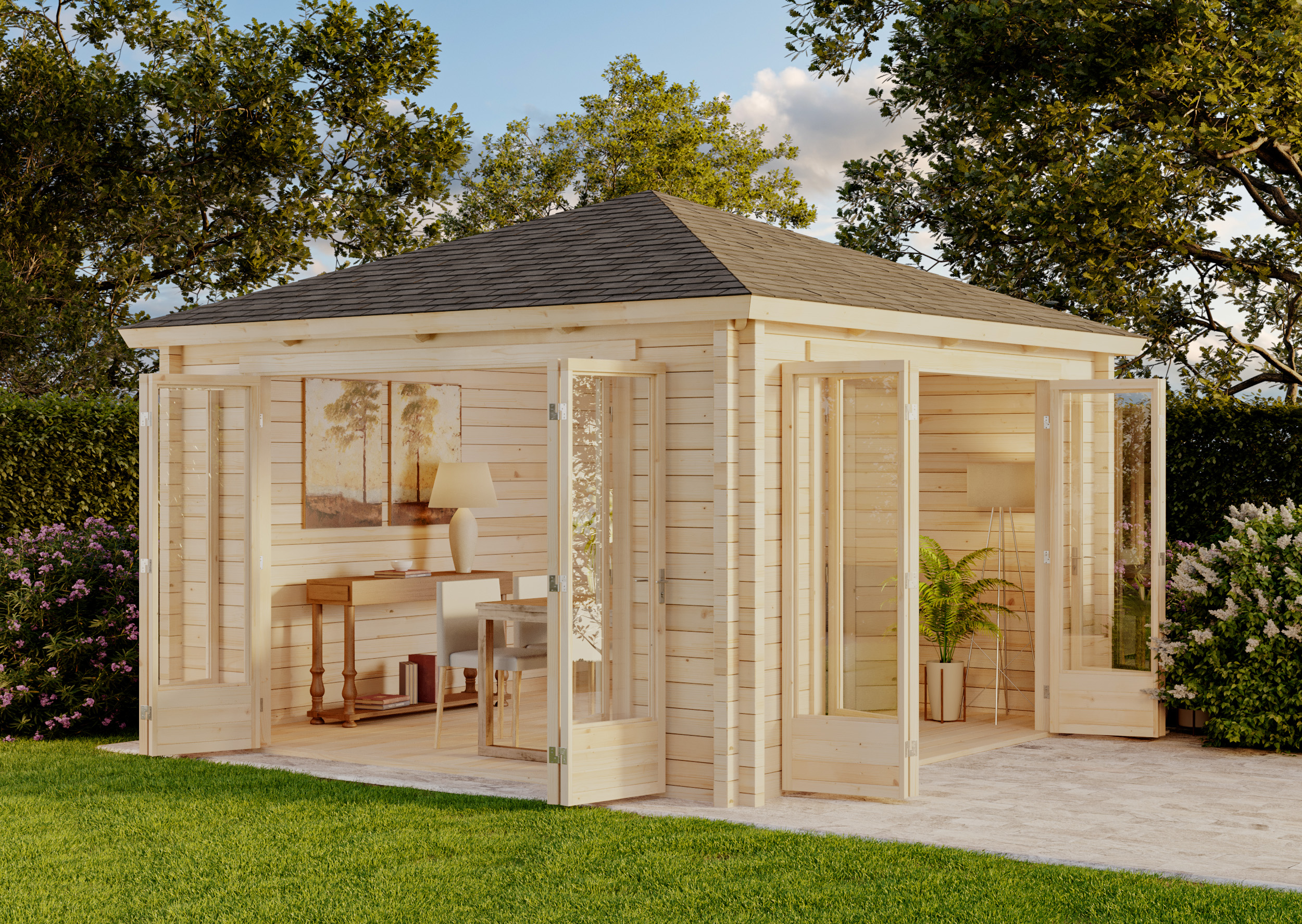 20 % Discount! Gartenhaus Sunshine mit großer Falttür 16m²